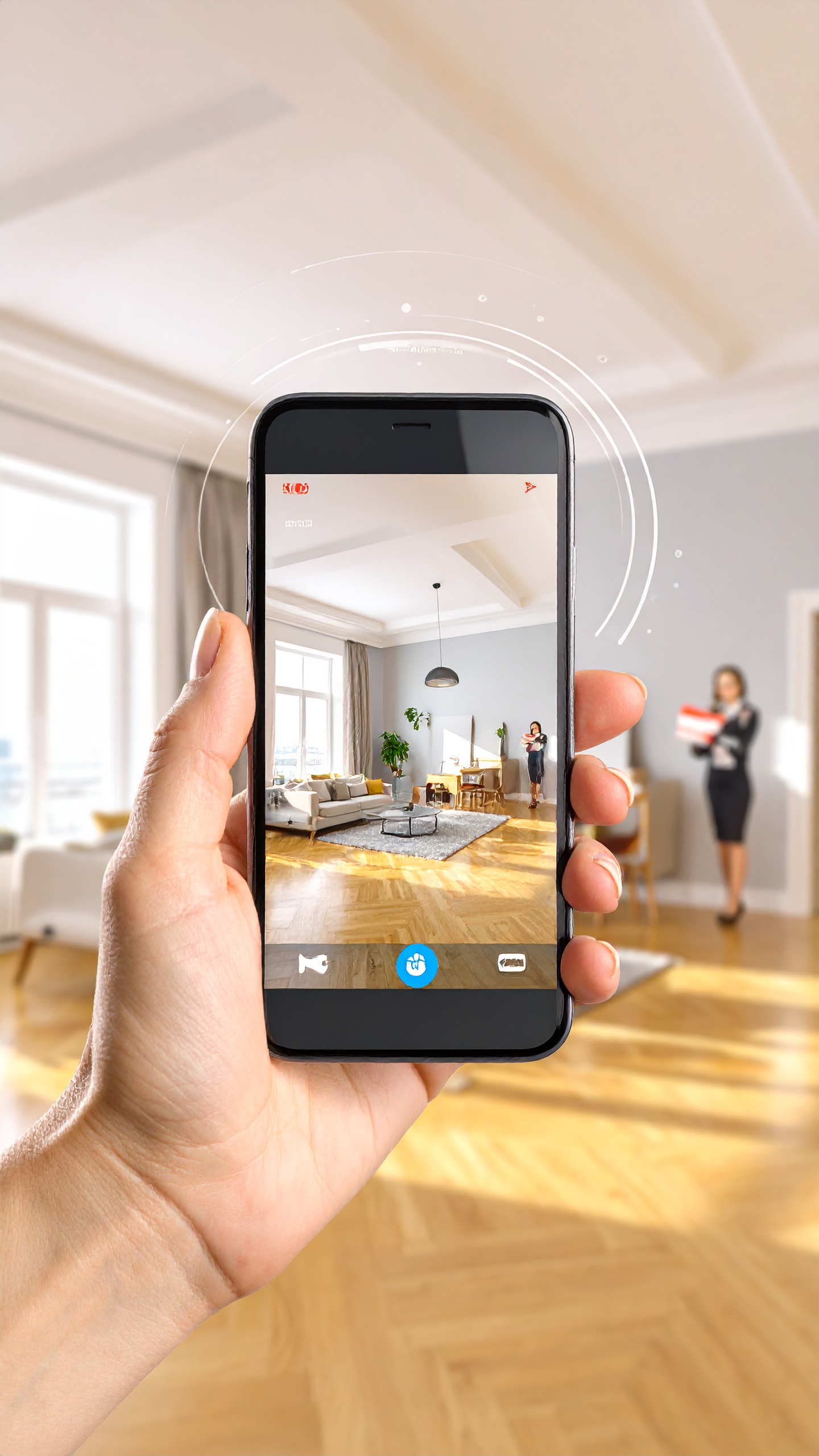 Profesional inmobiliario grabando una propiedad con el móvil